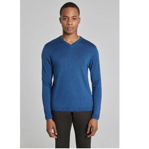 NWT Jack Victor Men's Blue V-Neck Wool Silk Cashmere Sweater P5319